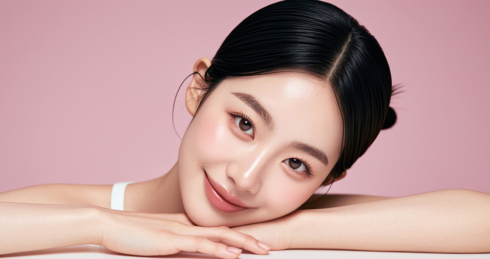 A clean, minimalist smile beauty ad featuring a young Korean woman with a soft, natural look. Her ma... (2)